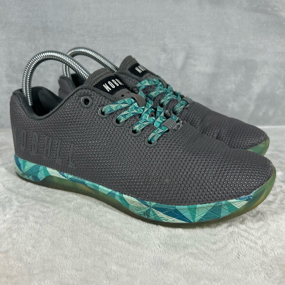 NOBULL Outwork Shoes M 5.5 / W 7 Gray Teal Gym CrossFit Prism Training Sneaker